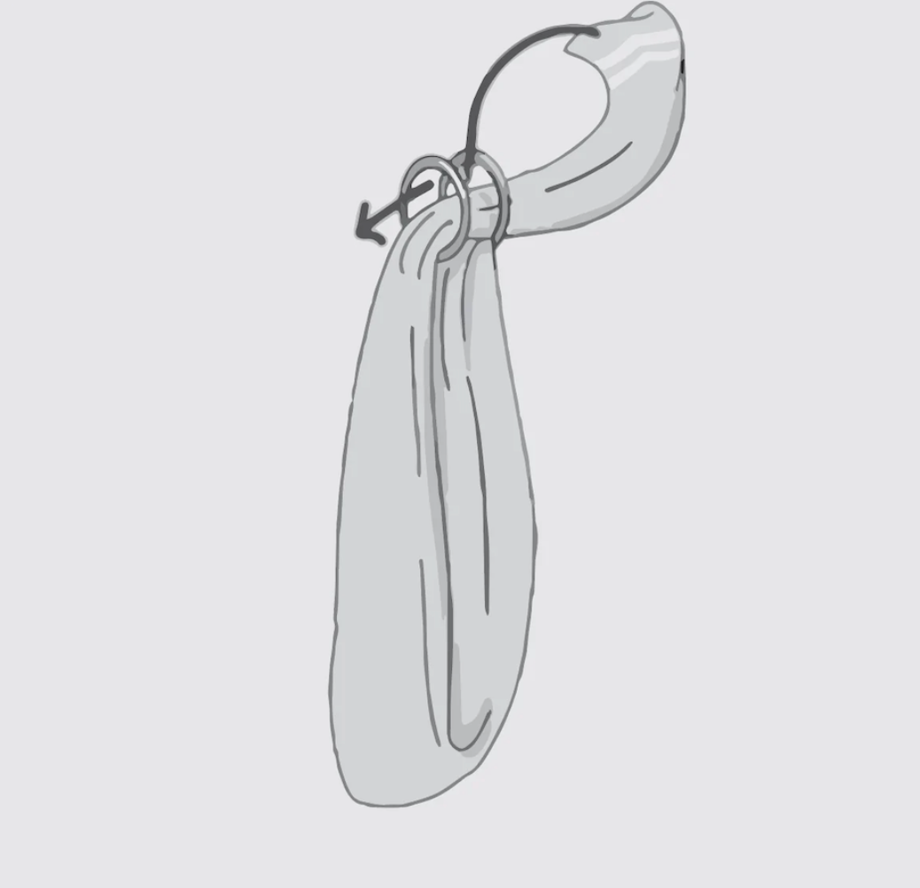 Sunchild Surfboard Sling in - one size fits all - How to use image one of surfboard sling strap being fed over and under the second loop locking the sling in place